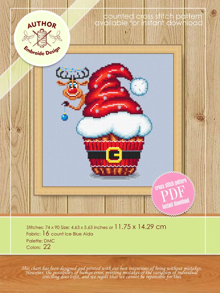 Christmas cupcake cross stitch pattern PDF download Winter dessert cross stitch chart Modern Christmas pattern Cute christmas gift DIY #N38