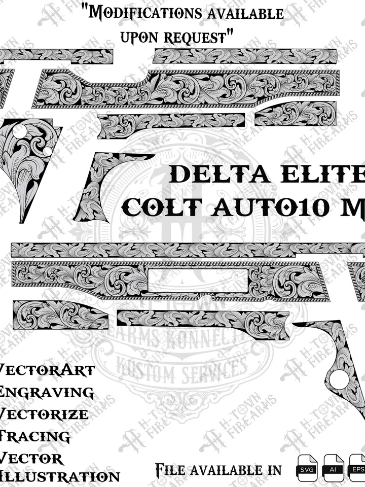Colt Delta Elite 10mm Scroll Engraving Vector Design: Firearm Laser Art (Digital Download)
