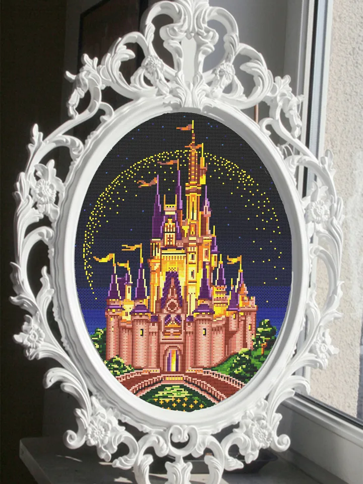 Cinderella castle set cross stitch pattern download PDF Magic Kingdom cross stitch Day and night pattern, Castle princess embroidery PDF #C6