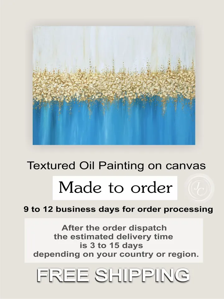 Gold and Blue Turquoise Abstract Wall Art Gold leaf Painting on Canvas | Modern Abstract painting Above bed decor