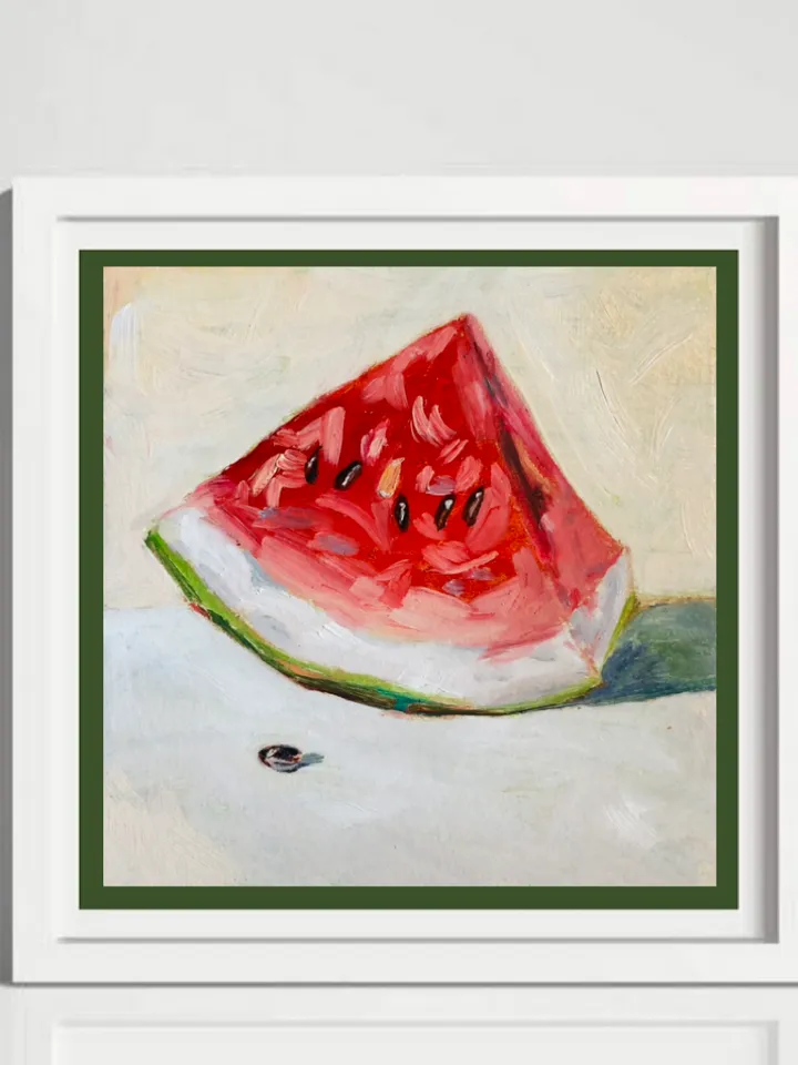 Watermelon original oil painting handmade wall art 6x6 inches