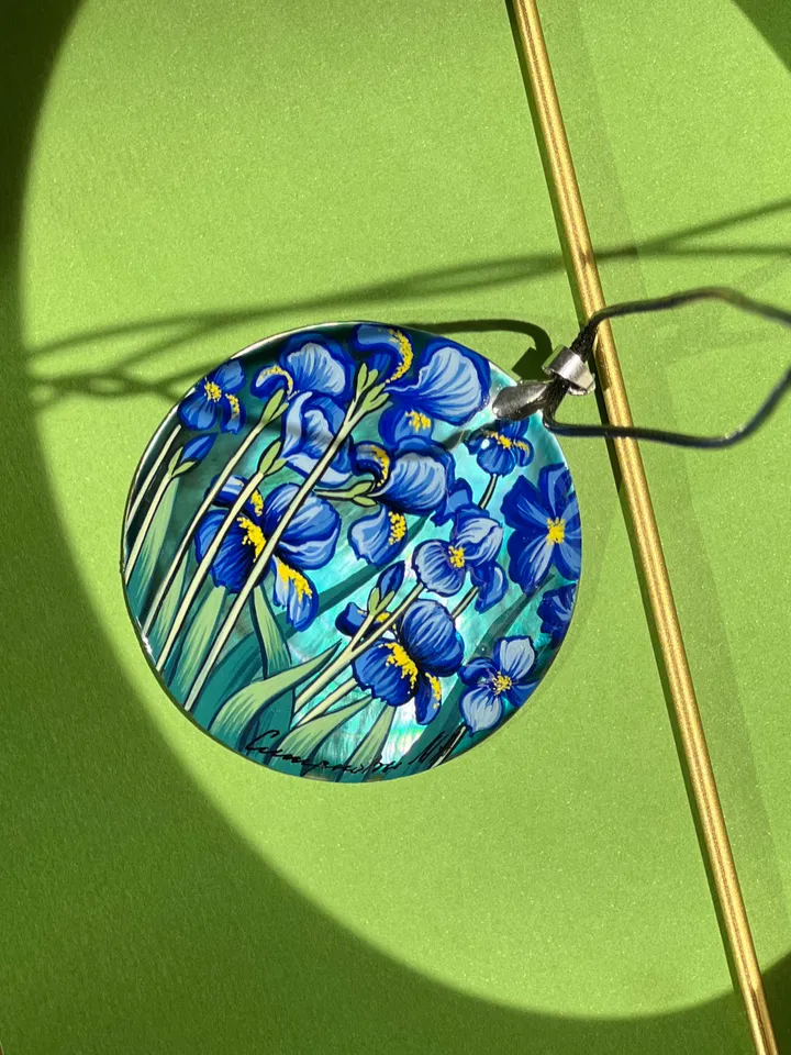 Irises by Van Gogh Pendant: Celebrate Art and Beauty with Our Exquisite Handcrafted Necklace and Sophisticated Accessory for Any Occasion