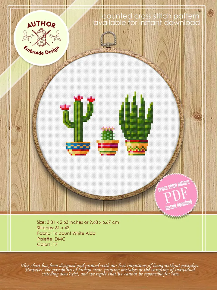 Potted plants cross stitch pattern download PDF, Small floral cross stitch chart, Garden beginner stitch, House plants embroidery PDF #P14