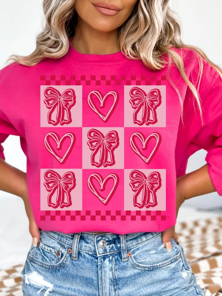 Valentine's day Heart Coquette bow PNG Retro Valentine Shirt Design Checker Valentine's Day Png Valentine Love Png Happy VDay Png ORIGINAL