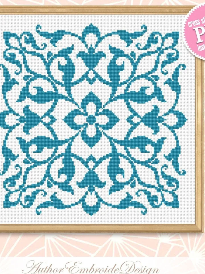 Vintage mandala cross stitch pattern PDF download Victorian gothic mandala, Square ornament cross stitch chart, Vintage pattern PDF #M207