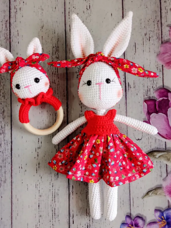 Crochet Bunny Rabbit Personalized Doll, Amigurumi Knitted Rabbit Toy, Newborn Custom Gift Basket, Birthday Gift For Him