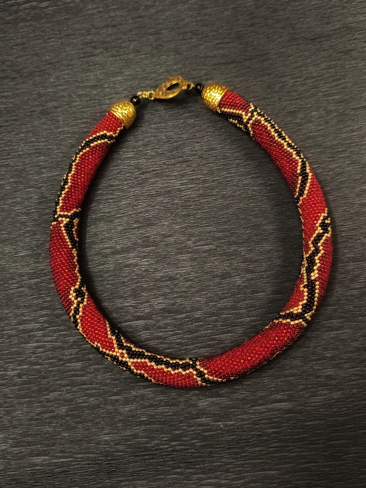 Statement Red Short Snake Necklace for Woman, Stylish Bright Handmade Necklace