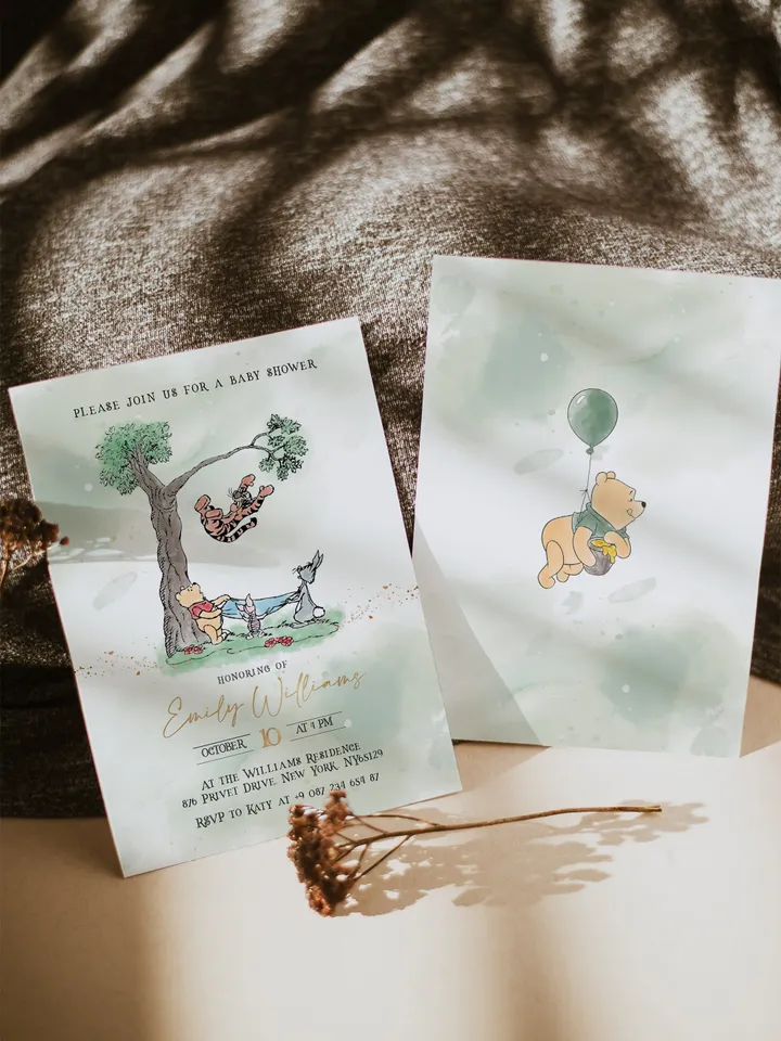 Classic Winnie Pooh Baby Shower Invitation Set; Neutral Baby Shower Template; Wizard Baby Shower Invite; Honey Bear Invite; Winnie Pooh wp9