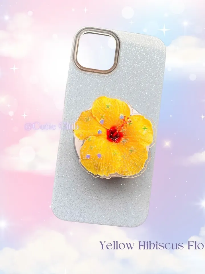 Magsafe Yellow Hibiscus Flower Phone Grip For Phone And Kindle, Elegant Floral Phone Grip, Phone Accessory, Flower Popsocket