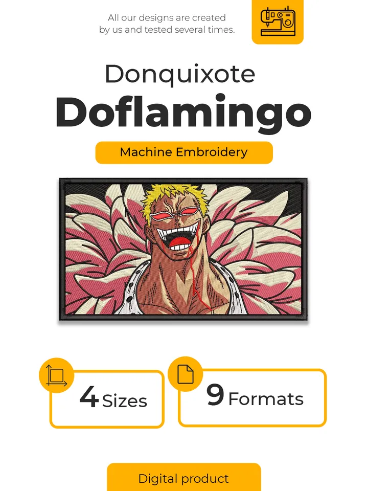 Doflamingo Embroidery Design File/ One Piece Anime Embroidery Design/ Machine Design. Swoosh