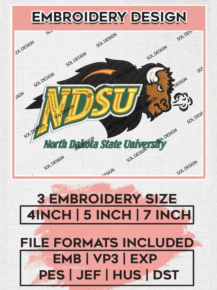 NDSU Bison Football Team Lion Mascot Logo Embroidery Design Files, NCAA North Dakota State Bison Machine Embroidery, NCAA Teams, Game Day, 3 sizes, NCAA Machine embroidery designs, Digital Download
