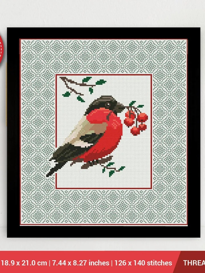 Bullfinch Bird Cross stitch pattern Blackwork| Embroidery Pattern | Instant Download | Embroidery Designs