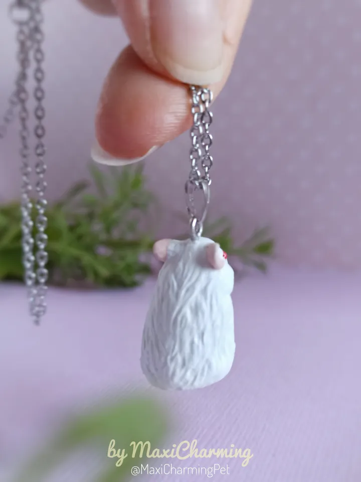 White Syrian hamster red eyes necklace