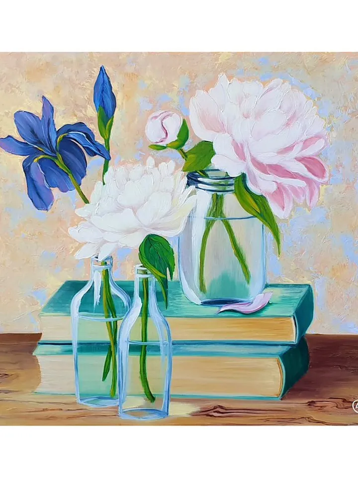 Peony Painting Books Original Art Flowers in Vase Still Life Art Oil Painting