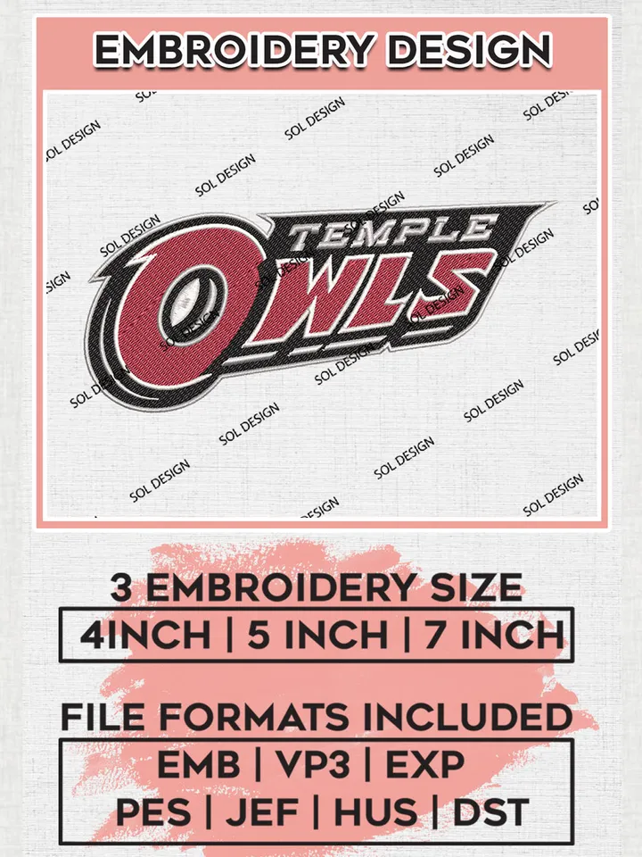 NCAA Temple Owls Team Wordmark Logo Embroidery Design Files, NCAA Temple Owls Machine Embroidery, NCAA Teams, 3 sizes, NCAA Machine embroidery designs, Digital Download