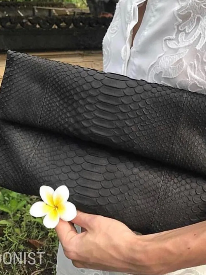 Black leather envelope clutch | Foldover Genuine Python Skin Woman Clutch | Elegant Classy Clutch bag | Snakeskin small bag