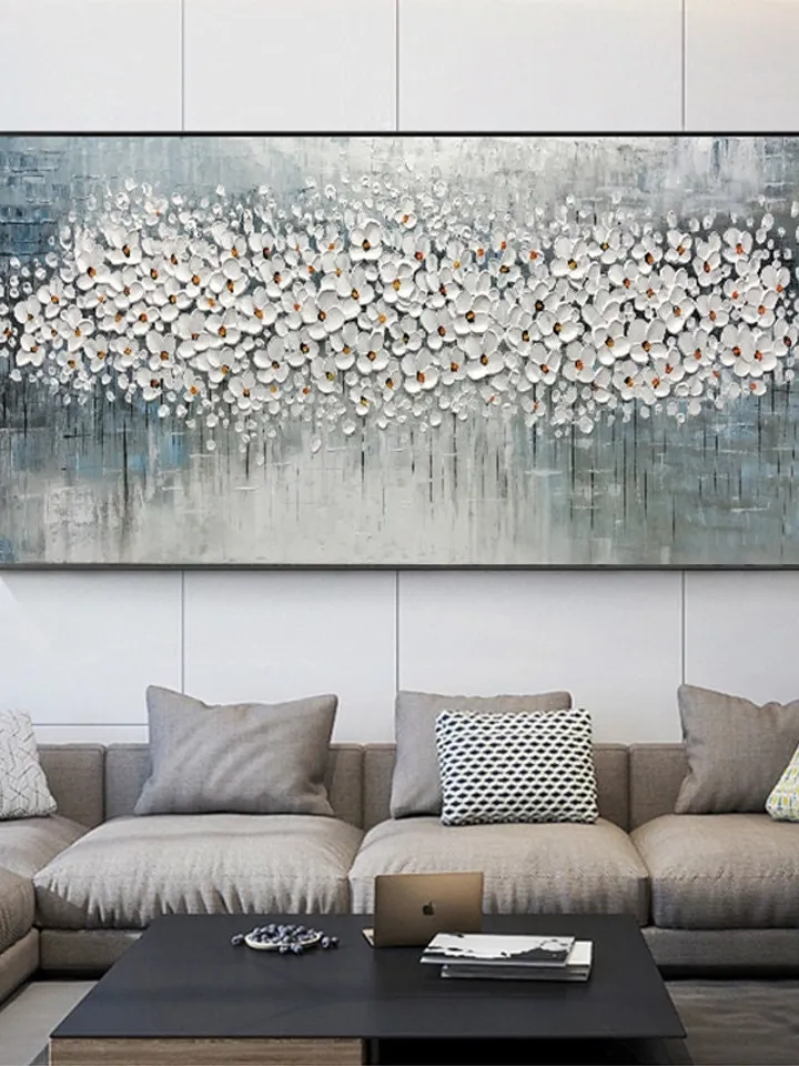 3D Oil Painting Flower On Canvas, Original White Cherry Flower,Large wall art, Palette Knife Painting, Textured Acrylic Painting, Home Decor