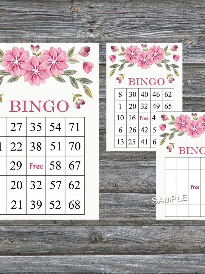 Pink Flowers bingo game card,Floral bingo game card,Floral Printable Bingo,Flower themed bingo game,INSTANT DOWNLOAD-128