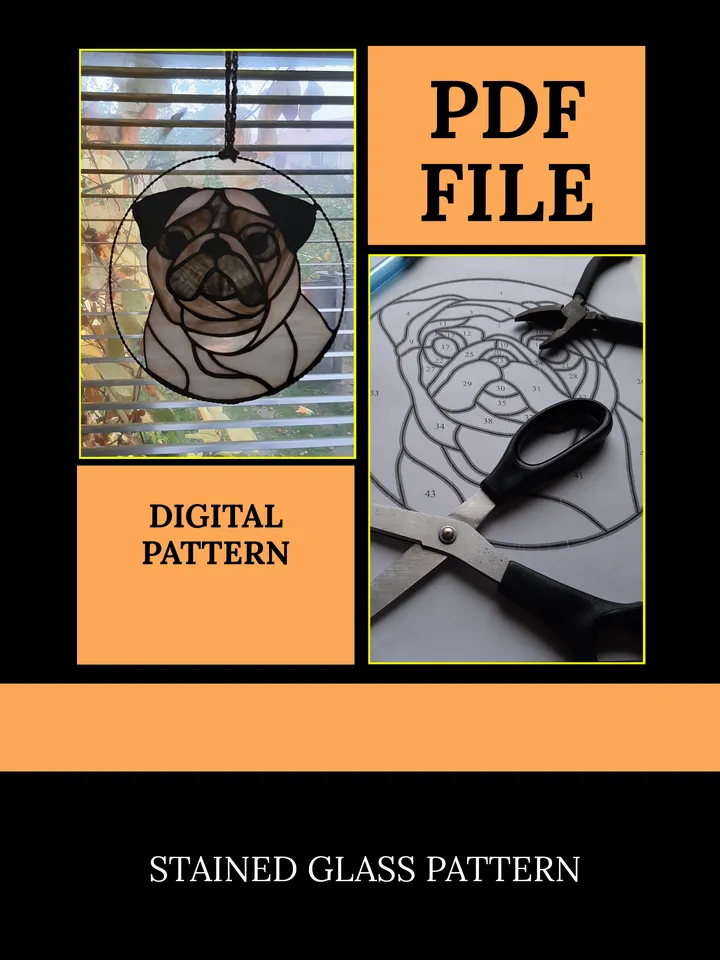 Pug Suncatcher/ Digital Download / Stained Glass Pattern / PDF file / DIY