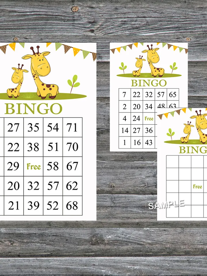 Funny giraffe bingo cards,Giraffe bingo game,Safari animals printable bingo cards,60 Bingo Cards,INSTANT DOWNLOAD--282