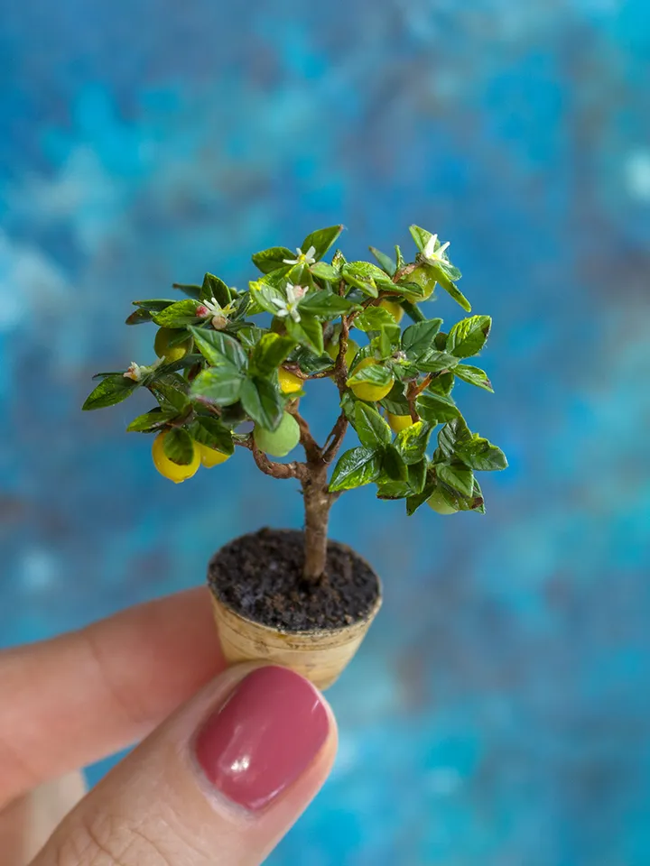 MINIATURE Lemon tree in a ceramic pot | Dollhouse miniatures