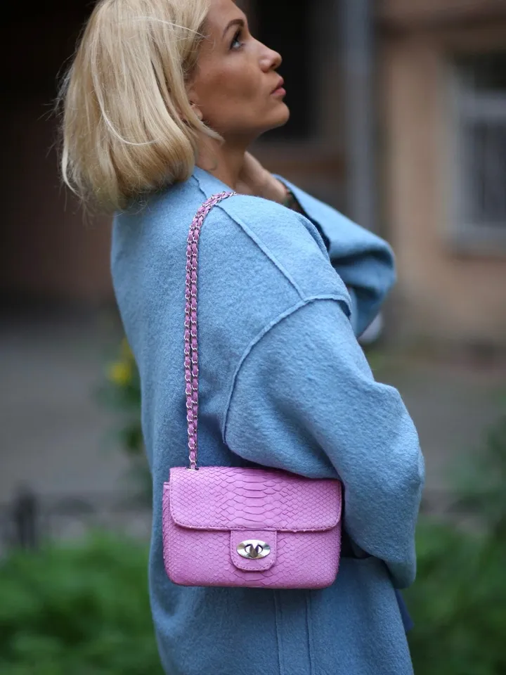 Pink Bag Genuine Python | Python Snake Baby Pink Women Classy Elegant Crossbody | Convertible Shoulder Bag | Summer Women Bag | Exotic Purse