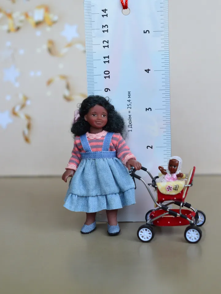 Miniature doll in 12th scales. Handmade doll for dollhouse. Collectible miniature doll.