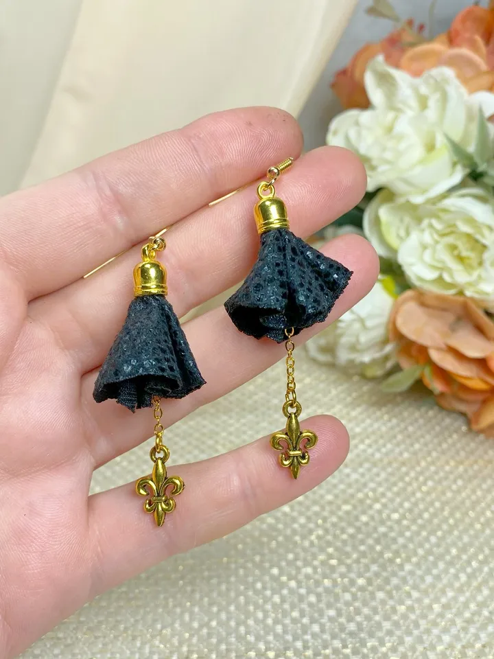 Handmade earrings. Black, bright earrings. Handmade jewelry.