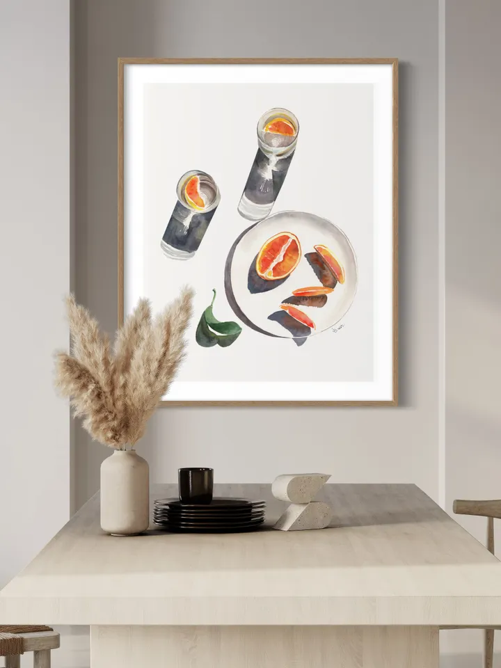Watercolor Cocktail Orange Wall Art Still Life Print, Watercolor Drink, Modern Food Art, Modern Kitchen Decor, Bar Cart Art,Minimalist Decor