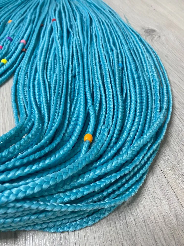 Turquoise braids hair extensions with beads. Synthetic Braids, teal hair extensions.