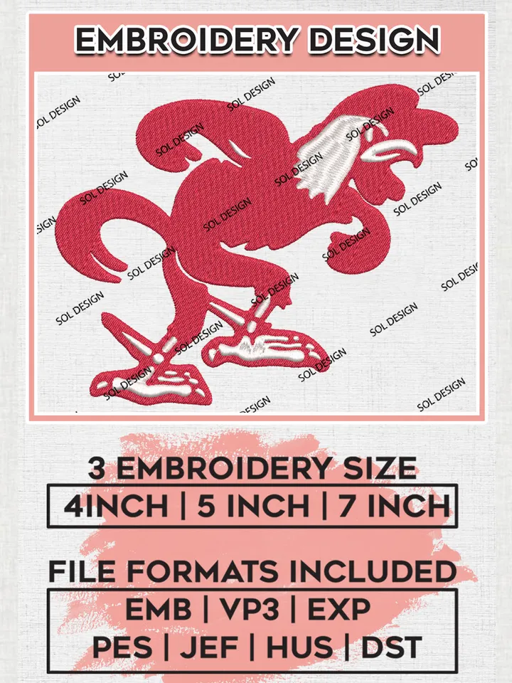 Jacksonville State Gamecocks Team Mascot Logo Embroidery Design Files, NCAA Jacksonville State Gamecocks Machine Embroidery, NCAA Teams, Game Day, 3 sizes, NCAA Machine embroidery designs, Digital Download