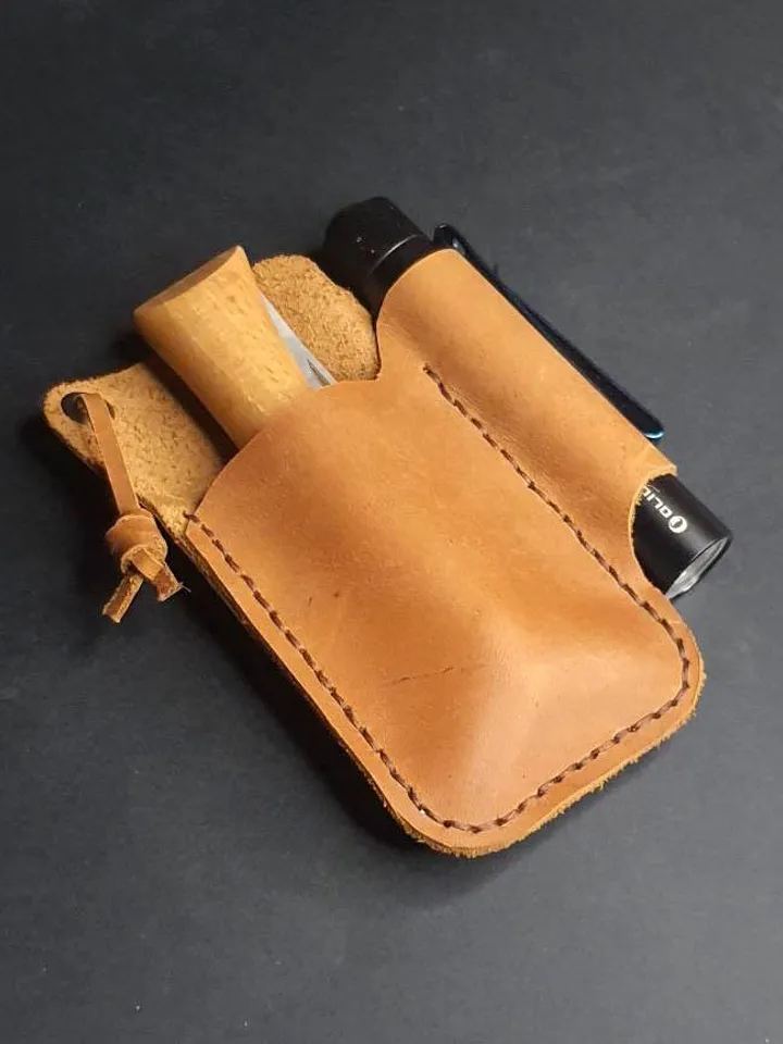 Folding Knife Leather Sheath for Flashlight, EDC pocket organizer for everyday carry, Handmade leather belt sheath