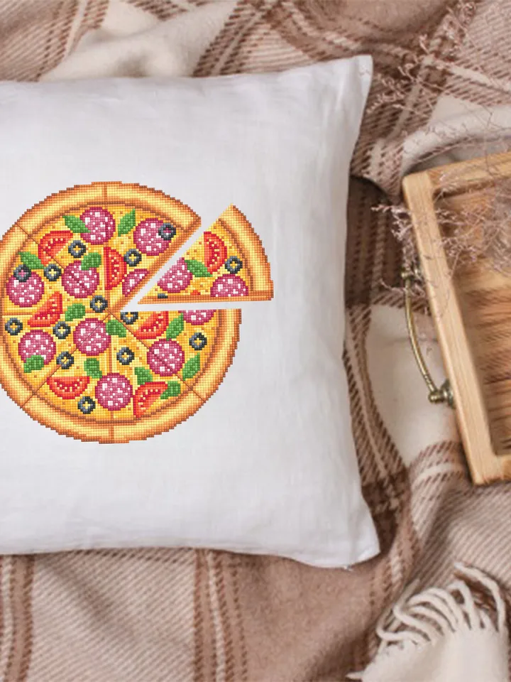 Pizza cross stitch pattern download PDF Italian food cross stitch chart, Pizza ornament digital pattern PDF, Kitchen cross stitch #F16