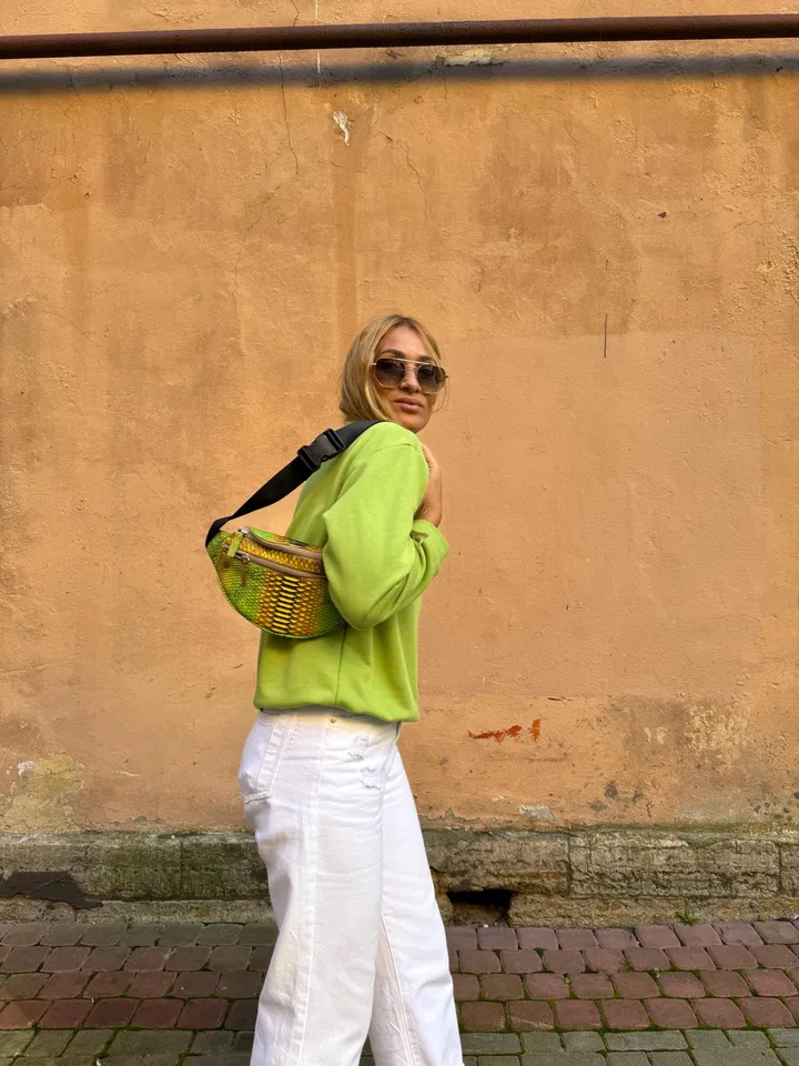 Genuine Python Skin Fanny Pack Yellow Green Milticolor | Leather Belt Bag| Unisex Fanny Pack | Exotic Leather Bags | Real Snake Bag