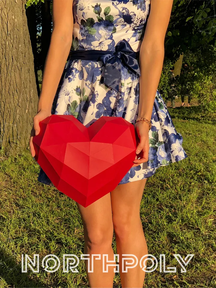 Heart Papercraft, Digital Template, PDF Download, Gurko, 3D Low Poly, Pepakura, DIY Origami Sculpture, DIY Gift, St Valentines Day Decor