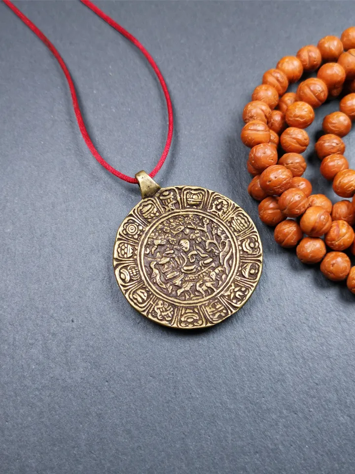 Gandhanra Handmade Tibetan Buddhist Amulet Badge,Shou-lao, the God of Longevity,Made of Copper, 1.57"