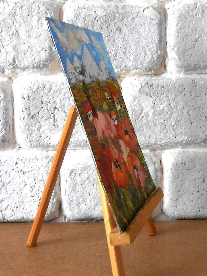 Poppies oil painting landscape | Landscape painting with houses