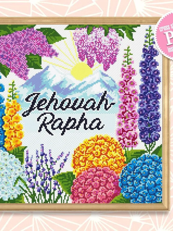 Flowers cross stitch pattern download PDF Bible quotes Jehovah Rapha digital PDF Floral garden cross stitch chart Christian home decor #P32