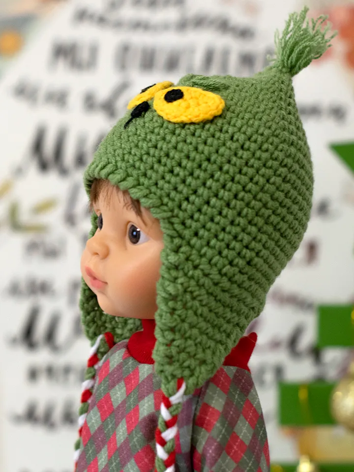 Mr. Grinch crocheted hat for Paola Reina doll, Meadowdolls Dumplings, Little Darling, Siblies for Halloween or Christmas