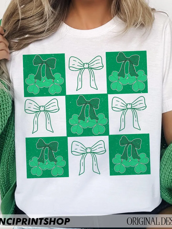 Retro Checkered St Patrick's Day PNG, Coquette St Patrick's Day png, Retro St Patrick's png, Lucky Shamrock png, Irish Day png, Clover png