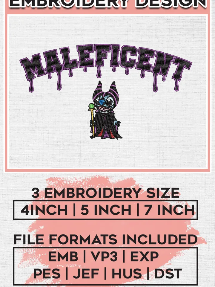 Halloween Stitch x Maleficent Drop Name Embroidery designs, Disney Movie Machine embroidery designs, Halloween embroidery files, Machine Embroidery Digitized Pes Files, Digital Download