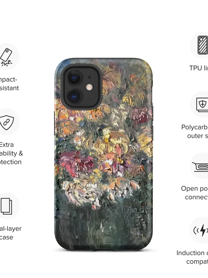 Chrysanthemums in a vase Tough iPhone case made with my original oil painting.