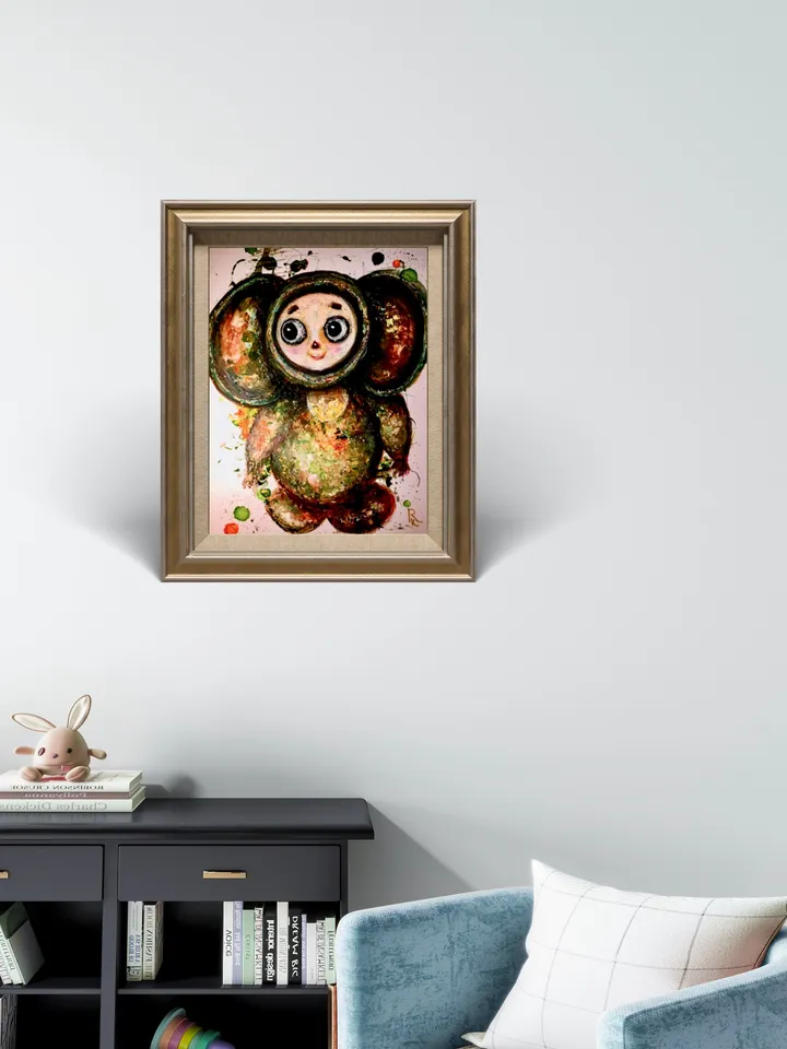 Cheburashka Toddler Short Sleeve Tee made with my original cheburashka painting,kids special gift,unique design handmade toddler shirt