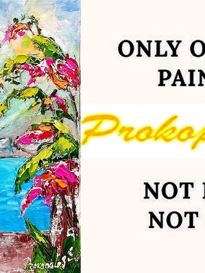 Santorini Painting Greece Original Art 12x10 Impasto Oil Painting Oia Greece Bougainville Wall Art Flower Artwork by ArtProkopaloSv