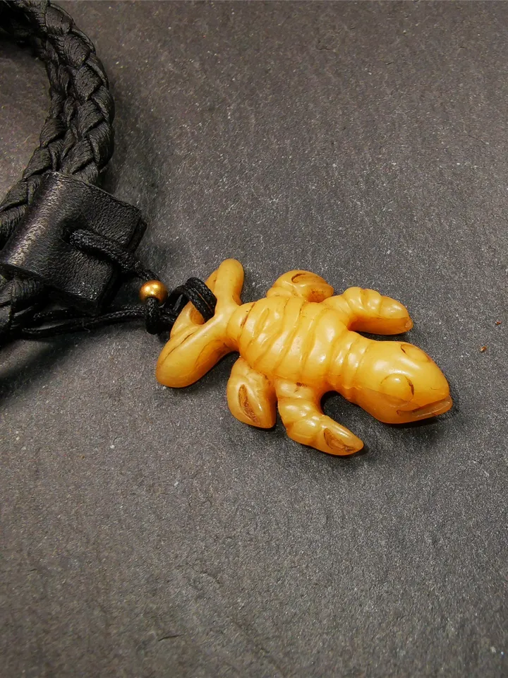 Gandhanra Handmade Tibetan Amulet,Yak Bone Carved Scorpion Guru of Padmasambhava,1.2"