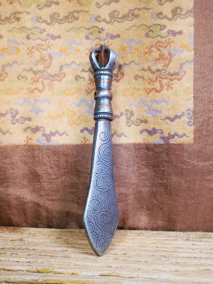 Gandhanra Tibetan Buddhist Ritual Implement ,Fire Vajra Sword of Manjushri,Made of Cold Iron inlaid with Copper