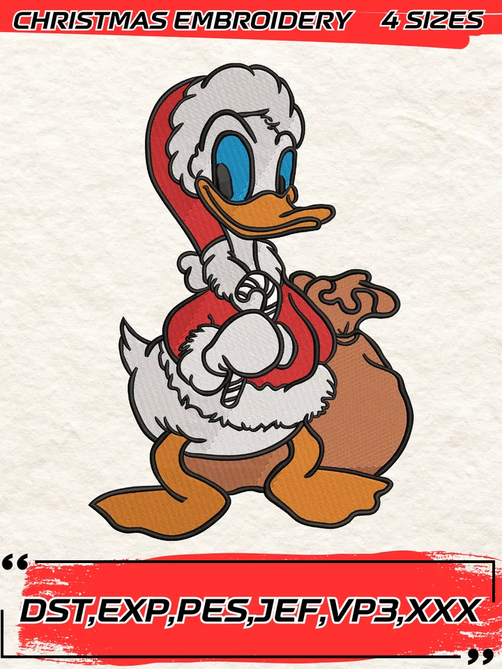 Donna Duck Christmas Embroidery Design,Christmas Embroidery Design,4 Sizes, Digital Download