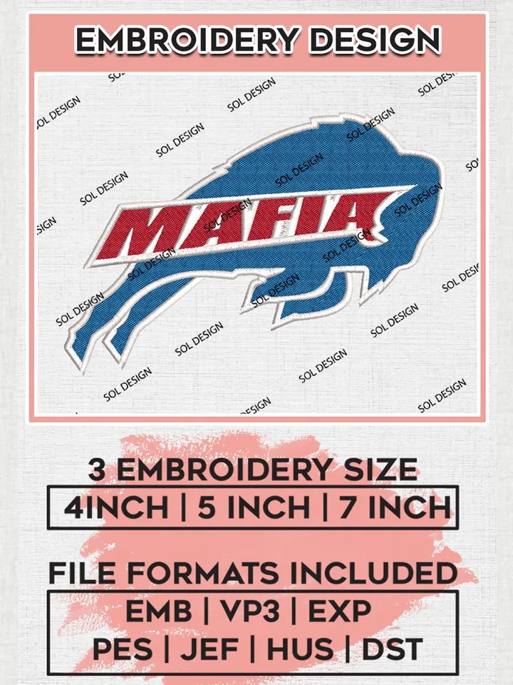 Buffalo Bills Mafia Embroidery Design Files, NFL Bills, NFL Logo Embroidery Files, NFL Buffalo Bills Machine Embroidery Design, Digital Download