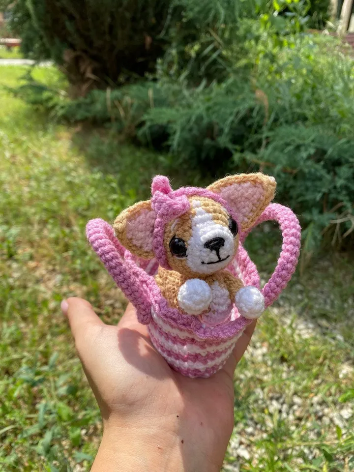 PDf Chihuahua Dog in a Bag Crochet pattern, Crochet Animal Pattern, Crochet Puppy, Amigurumi baby toy, Crochet Cute Dog Amigurumi