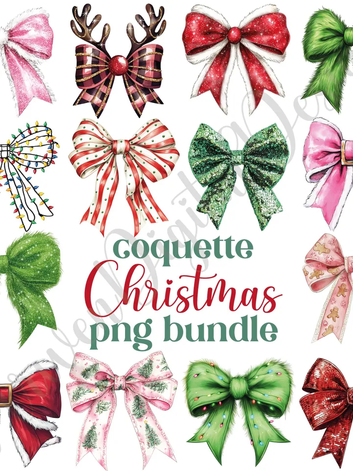 Coquette Christmas png bundle, Merry Christmas png, santa png,christmas tree png, christmas bow png, Christmas vibes png,merry and bright